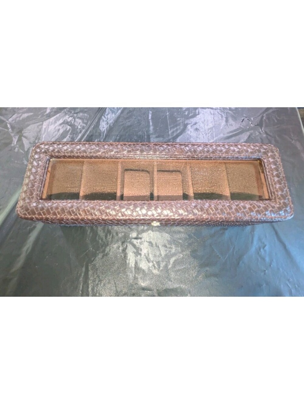 Brown Faux Leather Jewelry Box Organizer, Velvet Lined, 6 slots  2 cushions